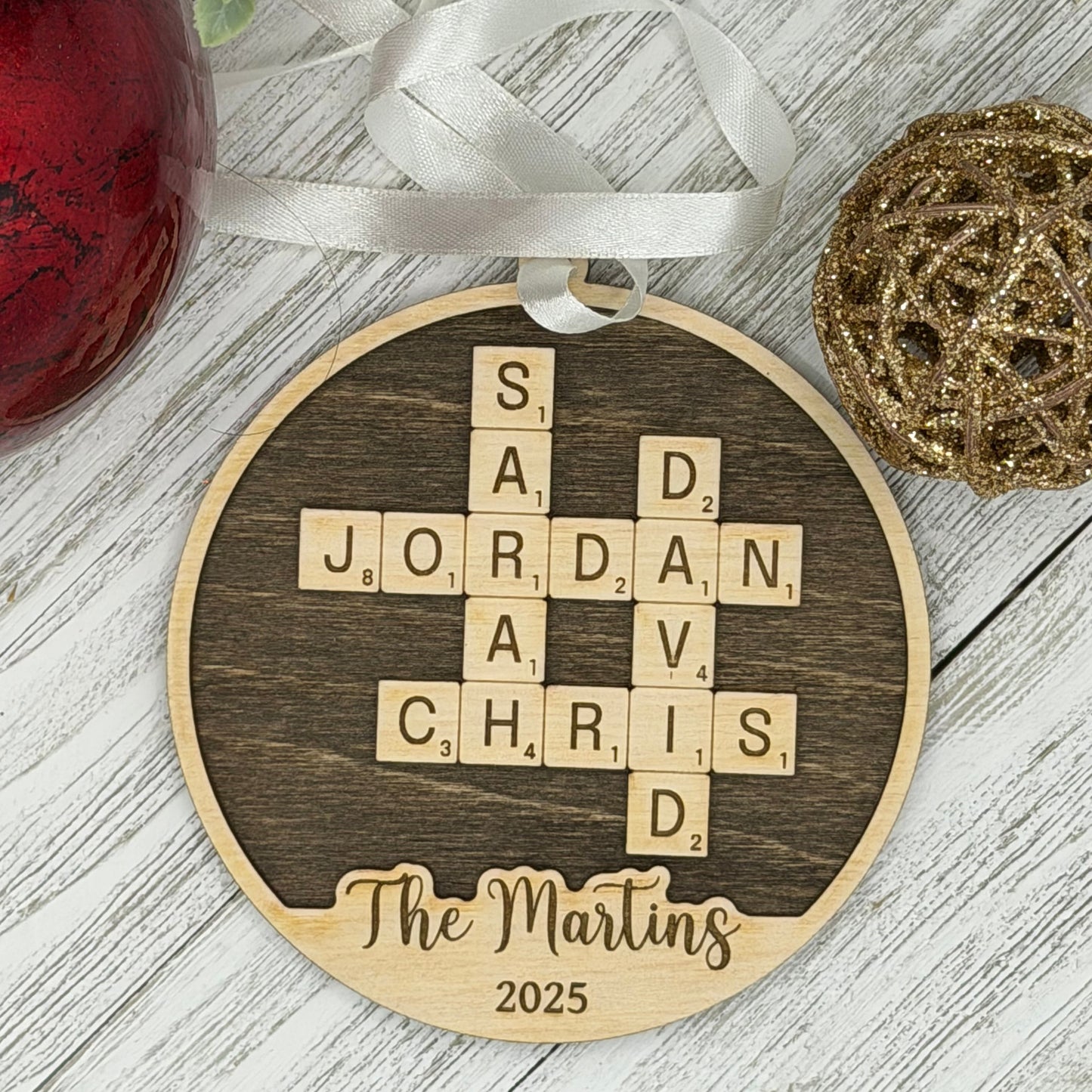 Custom crossword name Christmas ornament