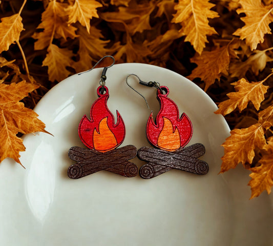Bonfire hand painted wooden earrings