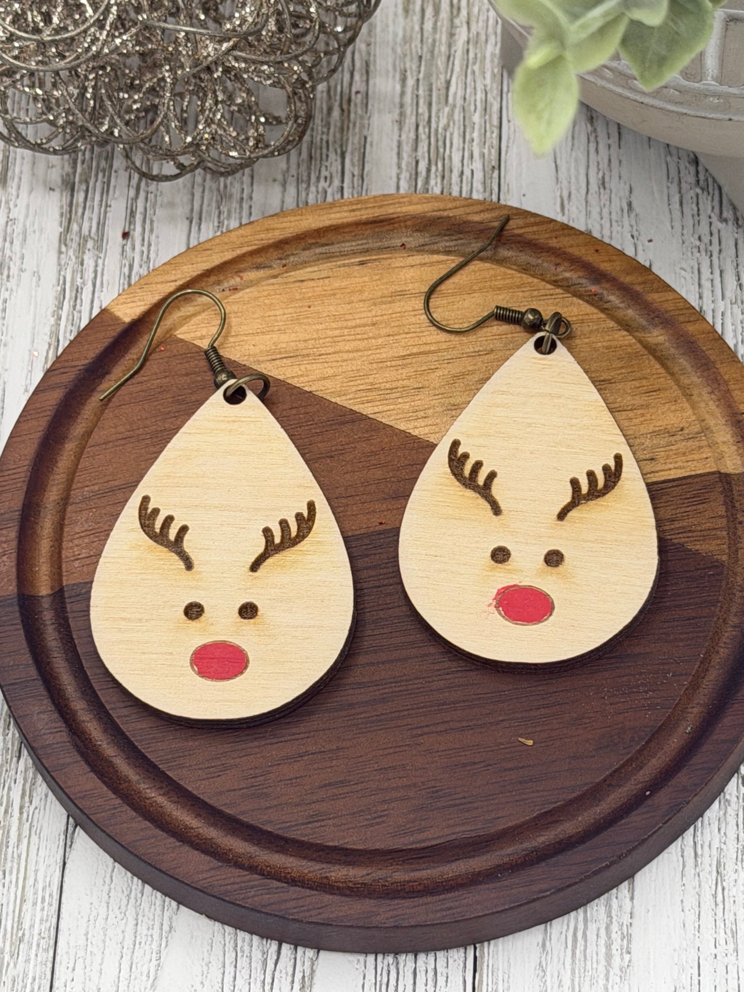 Reindeer Dangling Wooden Earrings