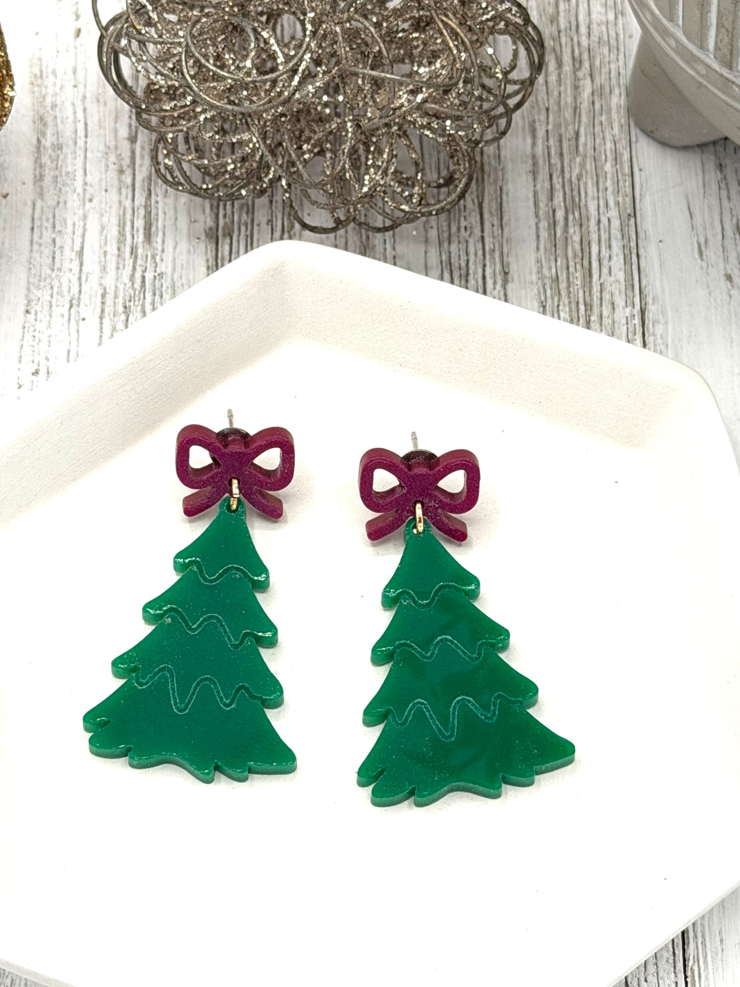 Festive Christmas Tree Dangling Earrings