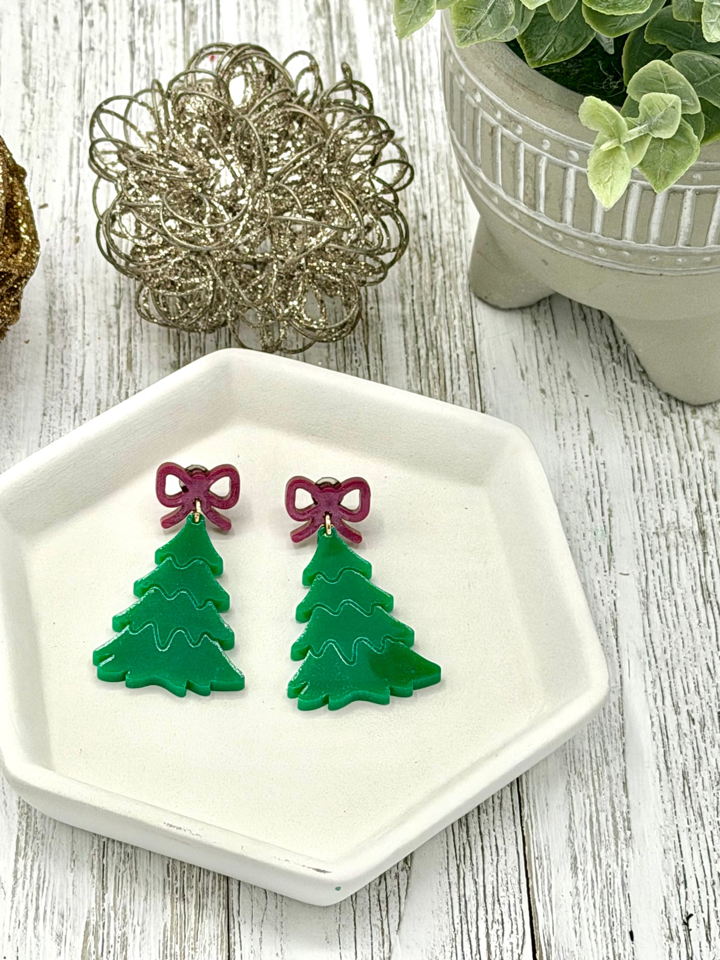 Festive Christmas Tree Dangling Earrings