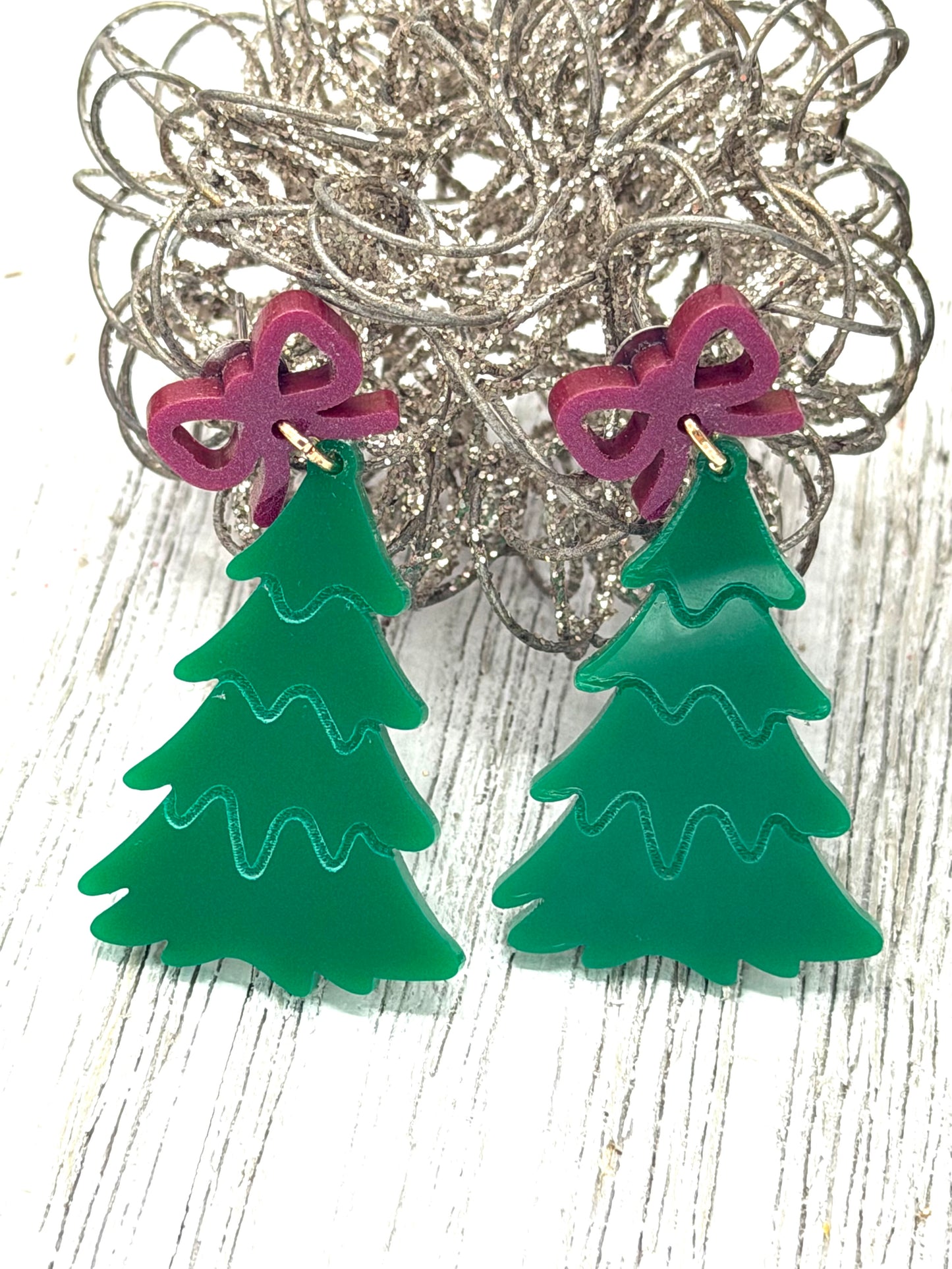 Festive Christmas Tree Dangling Earrings
