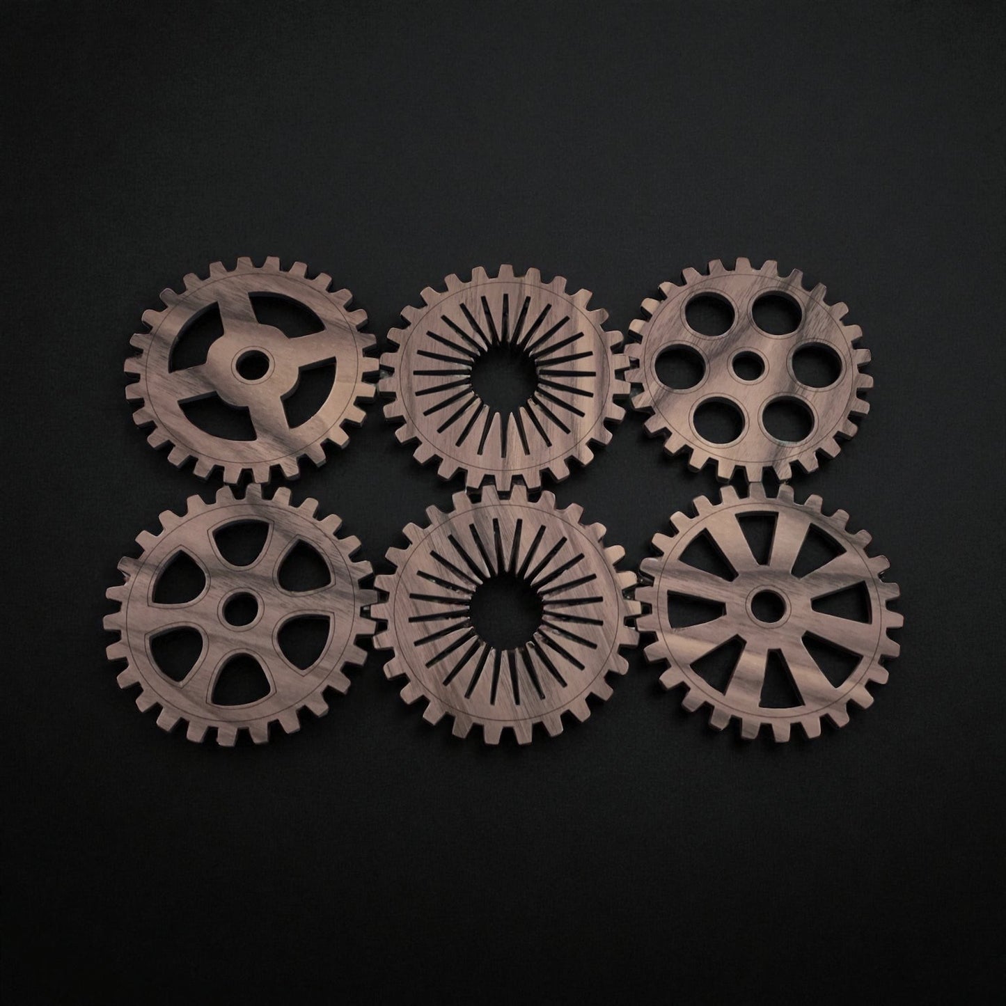 Gear wooden coasters (6 + holder)