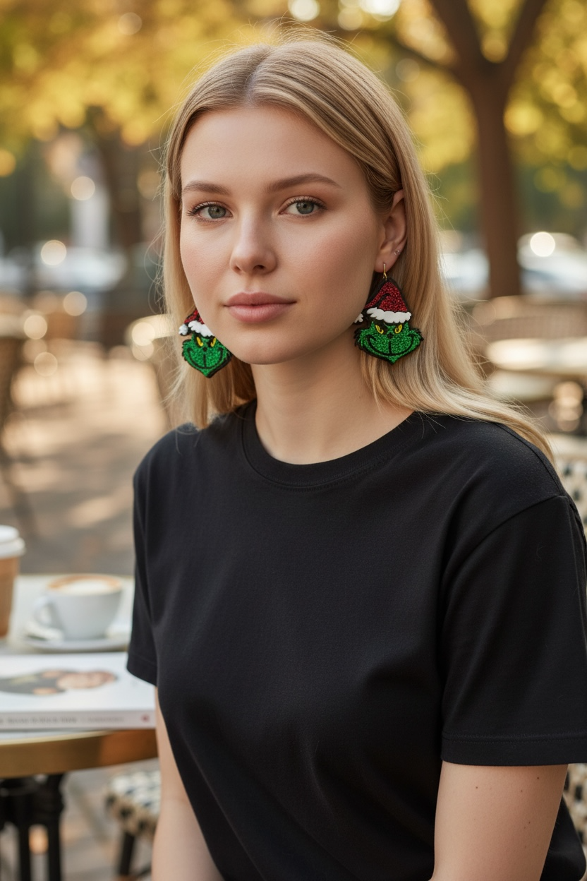 Grinch dangling earrings